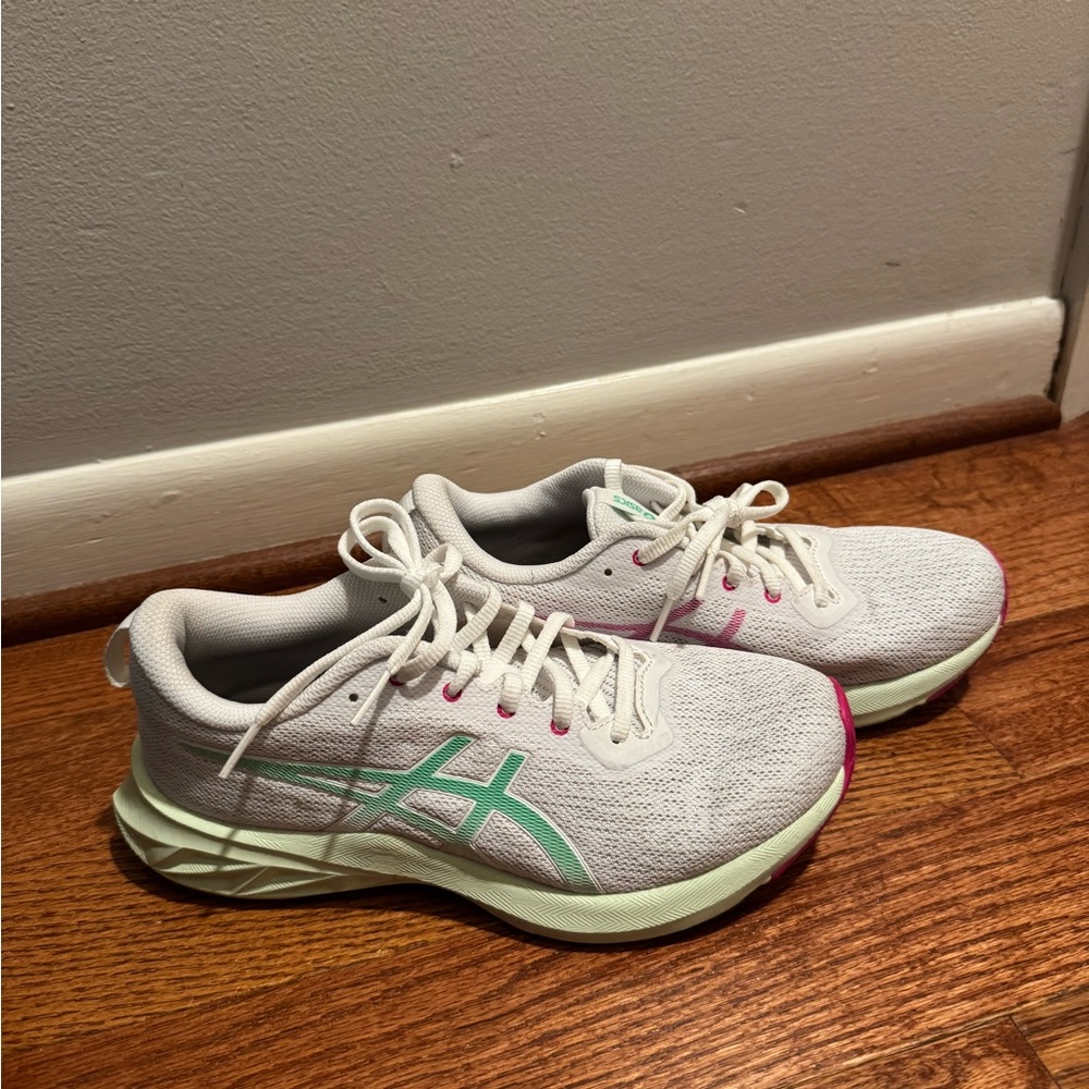 Asics White Sneakers with Mint and Pink Accents